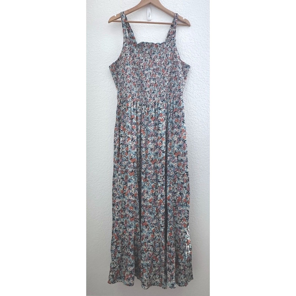 Black Tape Floral Smocked Dark Cottagecore Prairie Maxi Dress Womens 2X Blue